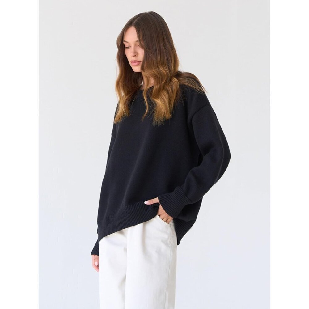 Women's Oversized Knit Sweater Crewneck Long Sleeve Casual Fall Winter - Picture 4 of 8